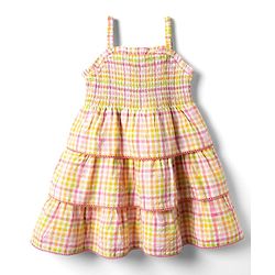 Babyhug Rayon Woven Sleeveless Layered Frock with Smocking Detailing & Stripes - Multicolour