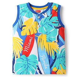 Babyhug Single Jersey Knit Sleeveless T-Shirt & Shorts with Leaf Print - Blue