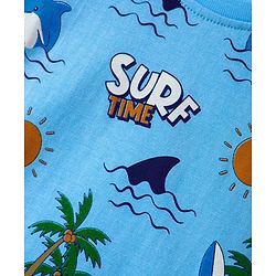 Babyhug Single Jersey Knit Sleeveless Tank T-Shirt & Shorts Set with Beach Theme Print - Light & Navy Blue