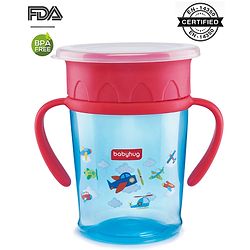 Babyhug 360° Spill-Proof Training Sipper Cup with All-Round Drinking Edge, Blue & Red  360 ml | Spill Resistant | BPA Free | Soft Silicone | Dual Handle |EN Certified