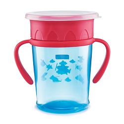 Babyhug 360° Spill-Proof Training Sipper Cup with All-Round Drinking Edge, Blue & Red  360 ml | Spill Resistant | BPA Free | Soft Silicone | Dual Handle |EN Certified
