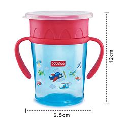 Babyhug 360° Spill-Proof Training Sipper Cup with All-Round Drinking Edge, Blue & Red  360 ml | Spill Resistant | BPA Free | Soft Silicone | Dual Handle |EN Certified