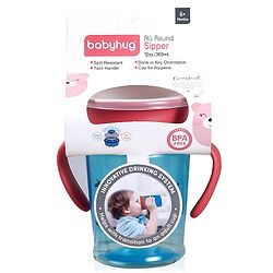 Babyhug 360° Spill-Proof Training Sipper Cup with All-Round Drinking Edge, Blue & Red  360 ml | Spill Resistant | BPA Free | Soft Silicone | Dual Handle |EN Certified