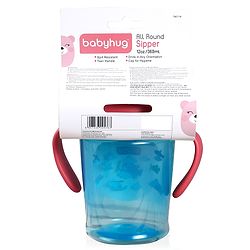 Babyhug 360° Spill-Proof Training Sipper Cup with All-Round Drinking Edge, Blue & Red  360 ml | Spill Resistant | BPA Free | Soft Silicone | Dual Handle |EN Certified
