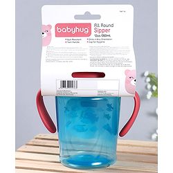 Babyhug 360° Spill-Proof Training Sipper Cup with All-Round Drinking Edge, Blue & Red  360 ml | Spill Resistant | BPA Free | Soft Silicone | Dual Handle |EN Certified