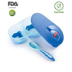 Babyhug Compartment Feeding Bowl With Lid & Spoon Blue - 220 ml