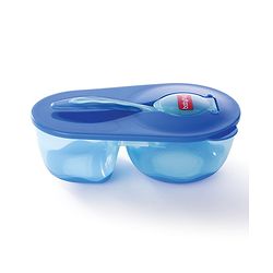 Babyhug Compartment Feeding Bowl With Lid & Spoon Blue - 220 ml