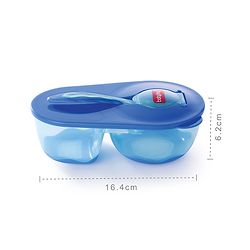 Babyhug Compartment Feeding Bowl With Lid & Spoon Blue - 220 ml