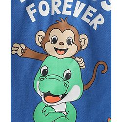 Babyhug Single Jersey Knit Half Sleeves T-Shirt & Shorts Set with Animal & Friends Forever Text Print - Orange & Blue