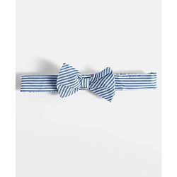 Babyhug Rayon Woven Sleeveless Striped Frock with Headband & Bow Applique - Light Blue