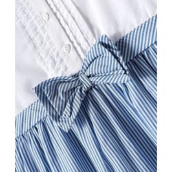 Babyhug Rayon Woven Sleeveless Striped Frock with Headband & Bow Applique - Light Blue