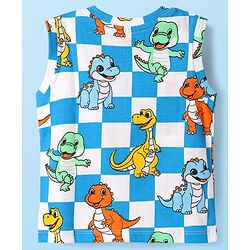 Babyhug Single Jersey Knit Sleeveless Tank T-Shirt & Shorts Co-Ord Set With Dino Print - Blue & White