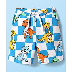 Babyhug Single Jersey Knit Sleeveless Tank T-Shirt & Shorts Co-Ord Set With Dino Print - Blue & White