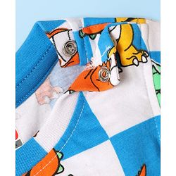 Babyhug Single Jersey Knit Sleeveless Tank T-Shirt & Shorts Co-Ord Set With Dino Print - Blue & White