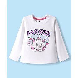 Babyhug Disney Single Jersey Knit Full Sleeves Night Suit with Marie Graphics - White & Pink