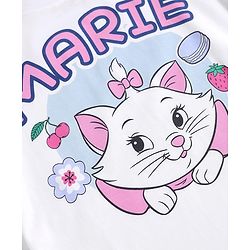 Babyhug Disney Single Jersey Knit Full Sleeves Night Suit with Marie Graphics - White & Pink