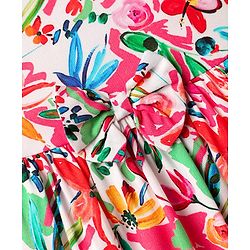 Babyhug Cotton Woven Sleeveless Frock With Floral Print & Bow Applique - Red