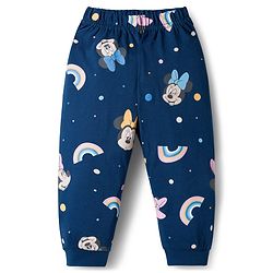 Babyhug Disney Single Jersey Knit Full Sleeves Night Suit With Minnie Mouse Family Graphics - Pink & Navy Blue