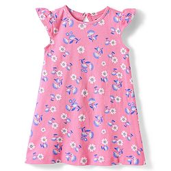 Babyhug Cotton Knit Frill Sleeves Nighty with Floral Print - Pink
