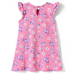 Babyhug Cotton Knit Frill Sleeves Nighty with Floral Print - Pink