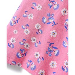 Babyhug Cotton Knit Frill Sleeves Nighty with Floral Print - Pink