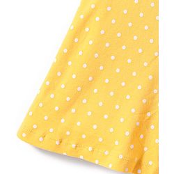 Babyhug Cotton Knit Frill Sleeves Nighty with Polka Dots Print - Yellow