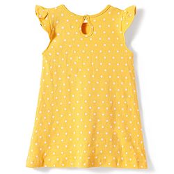 Babyhug Cotton Knit Frill Sleeves Nighty with Polka Dots Print - Yellow