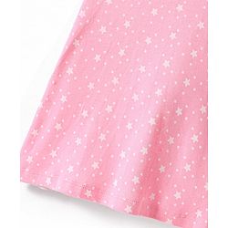 Babyhug Cotton Knit Frill Sleeves Nighty with Stars Print - Pink