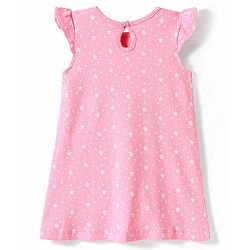Babyhug Cotton Knit Frill Sleeves Nighty with Stars Print - Pink