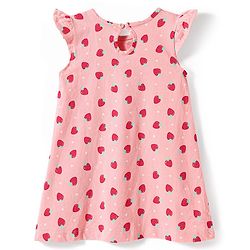 Babyhug Cotton Knit Frill Sleeves Nighty with Strawberry Print - Pink