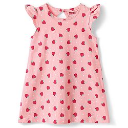 Babyhug Cotton Knit Frill Sleeves Nighty with Strawberry Print - Pink