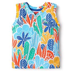 Babyhug Single Jersey Knit Sleeveless T-Shirt & Shorts with Leaf Print - Blue