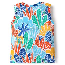 Babyhug Single Jersey Knit Sleeveless T-Shirt & Shorts with Leaf Print - Blue