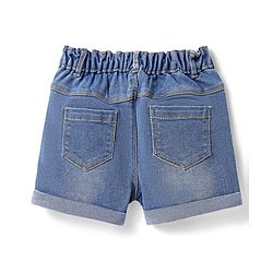 Babyhug Mid Thigh Length Washed Shorts with Stretch & Floral Embroidery - Blue