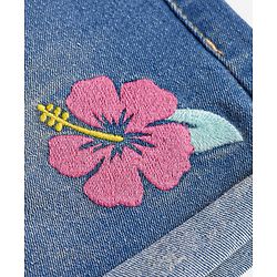 Babyhug Mid Thigh Length Washed Shorts with Stretch & Floral Embroidery - Blue