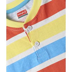 Babyhug Single Jersey Knit Half Sleeves Striped Henley T-Shirt & Shorts Set - Yellow