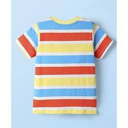 Babyhug Single Jersey Knit Half Sleeves Striped Henley T-Shirt & Shorts Set - Yellow