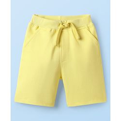 Babyhug Single Jersey Knit Half Sleeves Striped Henley T-Shirt & Shorts Set - Yellow