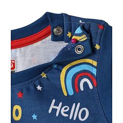 Babyhug Single Jersey Knit Sleeveless T-Shirt and Shorts Set with Rainbow & Smile Text Print - Navy Blue & Red
