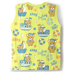 Babyhug Single Jersey Knit Sleeveless Tank T-Shirt & Shorts Set with Teddy Print - Limegreen & Blue