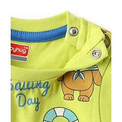 Babyhug Single Jersey Knit Sleeveless Tank T-Shirt & Shorts Set with Teddy Print - Limegreen & Blue