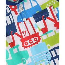 Babyhug Single Jersey Knit Sleeveless Tank T-Shirt & Shorts Set With Vehicles Print - White & Navy Blue