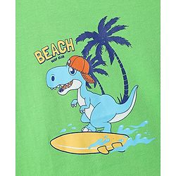 Babyhug Cotton Knit Half Sleeves T-Shirt with Dino Print - Light Green