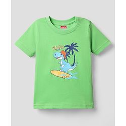 Babyhug Cotton Knit Half Sleeves T-Shirt with Dino Print - Light Green