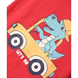 Babyhug Cotton Knit Half Sleeves T-Shirt with Dino Print - Red