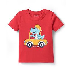 Babyhug Cotton Knit Half Sleeves T-Shirt with Dino Print - Red