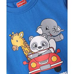 Babyhug Cotton Knit Half Sleeves T-Shirt With Animal Print - Blue