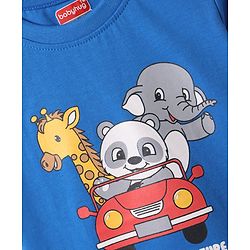 Babyhug Cotton Knit Half Sleeves T-Shirt With Animal Print - Blue