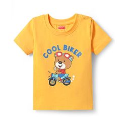 Babyhug Cotton Knit Half Sleeves T-Shirt with Bear Print - Yellow