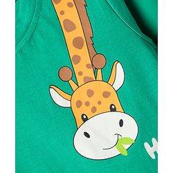 Babyhug Cotton Knit Half Sleeves T-Shirt with Giraffe Print - Mint